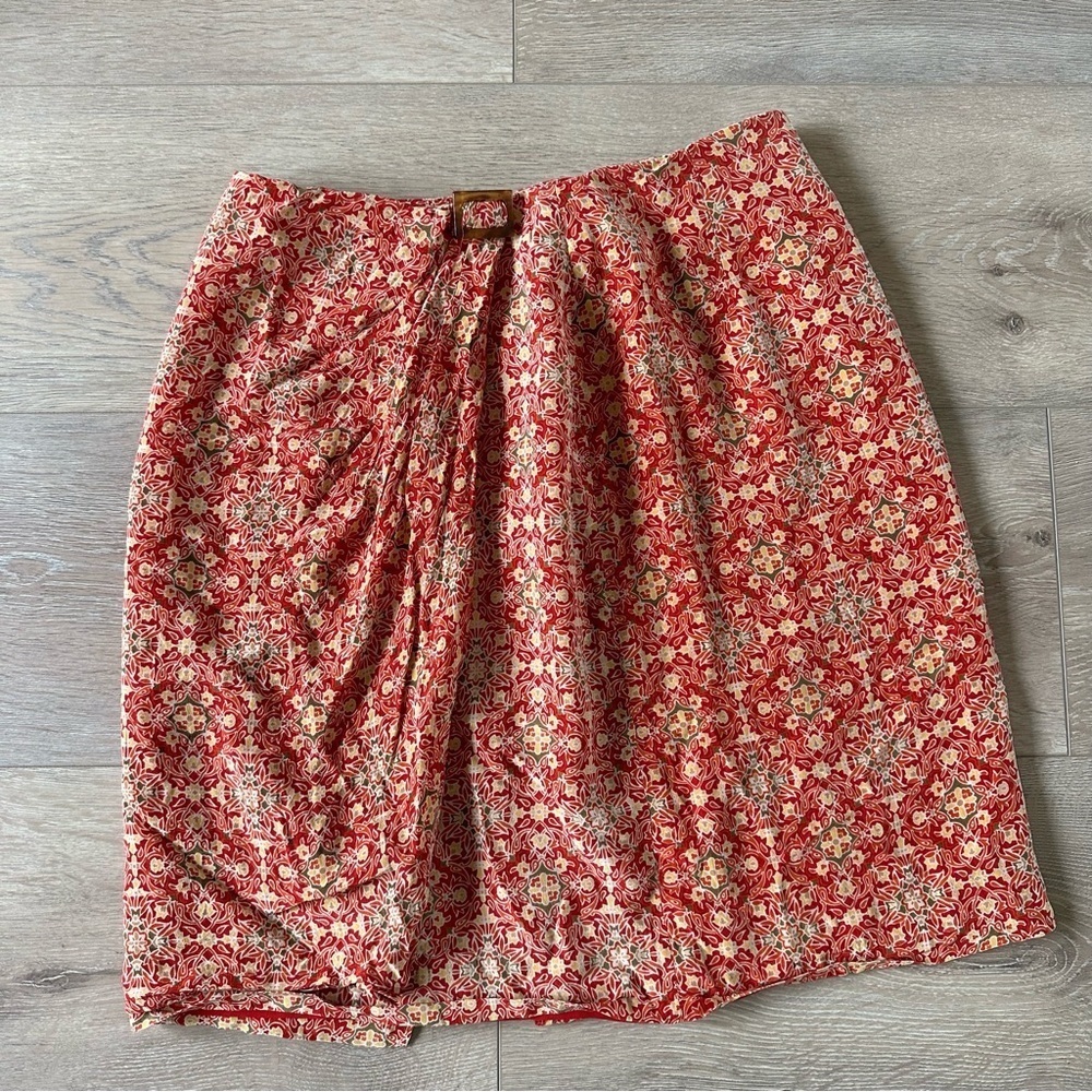 Vintage Liz Claiborne Collection 100% Silk Red Skirt Faux Wrap Style